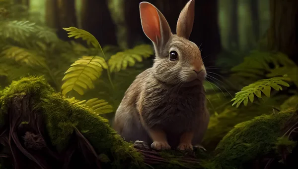 Rabbit in the forest, realistic happy easter day