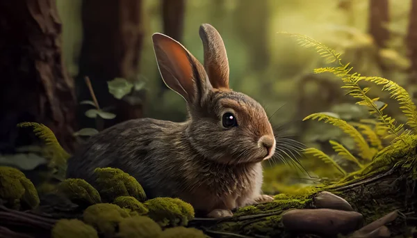 Rabbit in the forest, realistic happy easter day