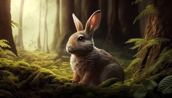 Rabbit in the forest, realistic happy easter day
