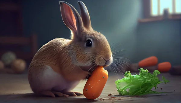 Rabbit eating carrot realistic happy easter