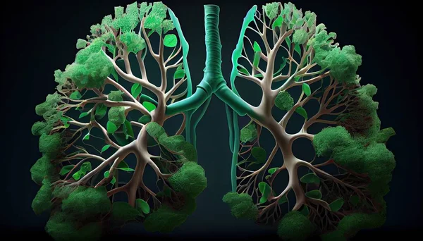 Human lungs are made from tree branches with leaves concept of Organic Form and Metaphor Earth Day the importance of loving nature