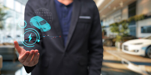 UI window showing electric car production and sales and purchasing electric cars in use. EV Car