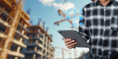 Mühendis konsepti. Makine simgeleri veya inşaat teknolojisiyle inşa.