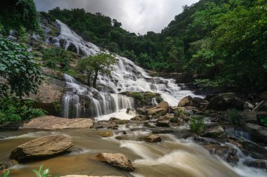 Chiang Mai, Tayland 'da canlı yeşillikler ve çarpıcı kaya oluşumlarıyla çevrili bir şelalenin nefes kesici güzelliğini keşfedin. Doğa aşıkları için mükemmel.!