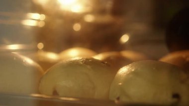 Fırında Kuru Üzümlü Çörekler Yükseliyor ve Pişiyor