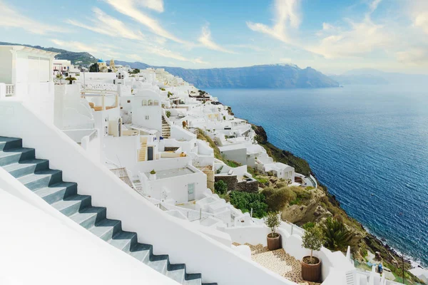 Arquitetura Branca Ilha Santorini Grécia Bela Paisagem Com Vista Para — Fotografia de Stock