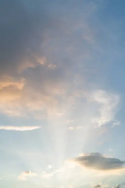 stock image Morning cloudy sky with sun rays. Copy space wallpaper.