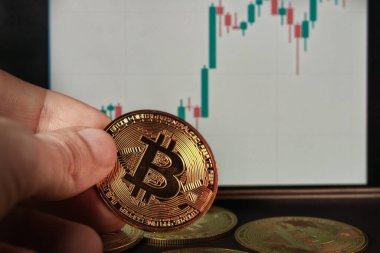 Altın bitcoin cryptocurrency tutan el