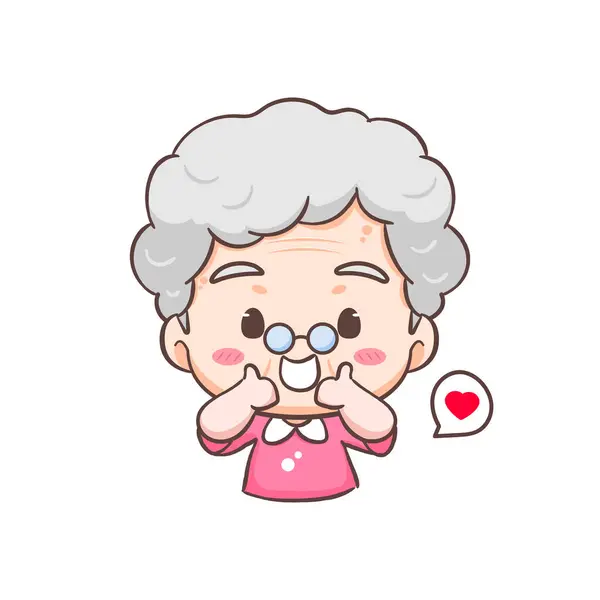 かわいいおばあちゃんは 漫画のキャラクターの親指を示しています 人々はコンセプトデザインを表現します 隔離された背景 ベクターアートイラスト — ストックベクタ