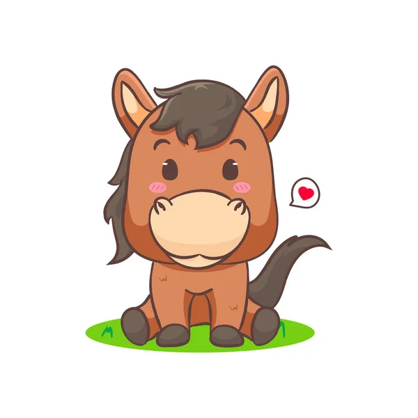 Cute Brown Horse Cartoon Sitting Isolated White Background Adorable Kawaii — Stock Vector