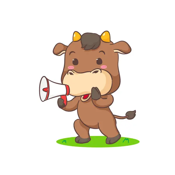 Cute Holding Megaphone Cartoon Character Adorable Animal Concept Design Isolated — Stock Vector