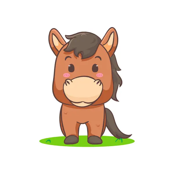 Cute Brown Horse Cartoon Isolated White Background Adorable Kawaii Animal — Stock Vector