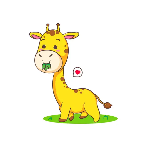 Beyaz Arka Plan Çiziminde Kırmızı Pelerin Giyen Sevimli Mutlu Zürafa — Stok Vektör