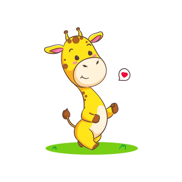 Leuke Vrolijke Giraffe Held Draagt Rode Mantel Cartoon Karakter Witte — Stockvector