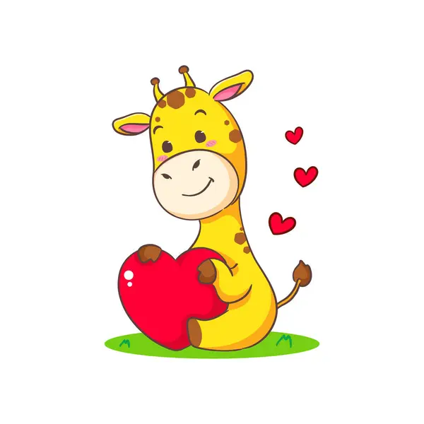 Cute Happy Giraffe Hero Wearing Red Cloak Cartoon Character White — Stock Vector