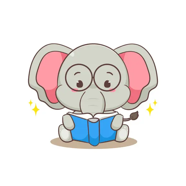 Lindo Personaje Dibujos Animados Elefante Leyendo Libro Adorable Concepto Animal — Archivo Imágenes Vectoriales