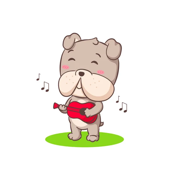 Lindo Bulldog Jugando Personaje Dibujos Animados Guitarra Adorable Concepto Animal — Archivo Imágenes Vectoriales