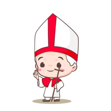 Şirin Pope çizgi film karakteri. Mutlu gülümseyen Katolik rahip maskotu karakteri. Hristiyan dini tasarımı. İzole edilmiş beyaz arka plan. vektör sanat illüstrasyonu.