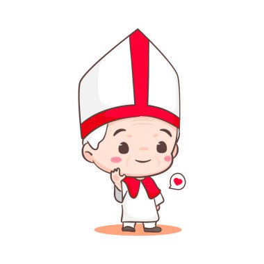 Şirin Pope çizgi film karakteri. Mutlu gülümseyen Katolik rahip maskotu karakteri. Hristiyan dini tasarımı. İzole edilmiş beyaz arka plan. vektör sanat illüstrasyonu.