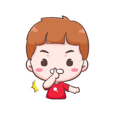 Sevimli çocuk, çenesini kapalı tut ve çizgi film karakteri gibi davran. İnsanlar konsept tasarımı yapar. İzole edilmiş arka plan. Vektör sanatı illüstrasyonu.