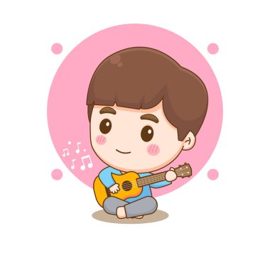 Gitar çalan sevimli çocuk. Chibi çizgi film karakteri