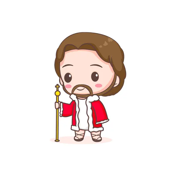 イエスは王としてかわいい チビ漫画キャラクター孤立した白い背景 — ストックベクタ