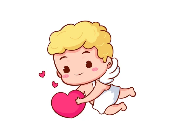 かわいい愛らしいキューピッド漫画のキャラクター アムールの赤ん坊 小さな天使 または神のエロス バレンタインデーのコンセプトデザイン 愛する天使 カワイチビベクターキャラクター 隔離された白 — ストックベクタ