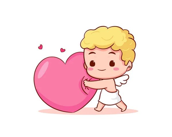 かわいい愛らしいキューピッド漫画のキャラクター アムールの赤ん坊 小さな天使 または神のエロス バレンタインデーのコンセプトデザイン 愛する天使 カワイチビベクターキャラクター 隔離された白い背景 — ストックベクタ