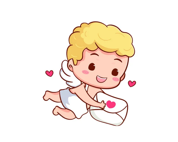 可爱可爱的丘比特卡通人物 哭泣的婴儿 小天使或神仙 情人节的概念设计 可爱的爱情天使Kawaii Chibi向量字符 孤立的白色 — 图库矢量图片