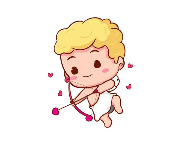 かわいい愛らしいキューピッド漫画のキャラクター アムールの赤ん坊 小さな天使 または神のエロス バレンタインデーのコンセプトデザイン 愛する天使 カワイチビベクターキャラクター 隔離された白 — ストックベクタ