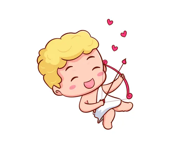 可爱可爱的丘比特卡通人物 哭泣的婴儿 小天使或神仙 情人节的概念设计 可爱的爱情天使Kawaii Chibi向量字符 孤立的白色 — 图库矢量图片