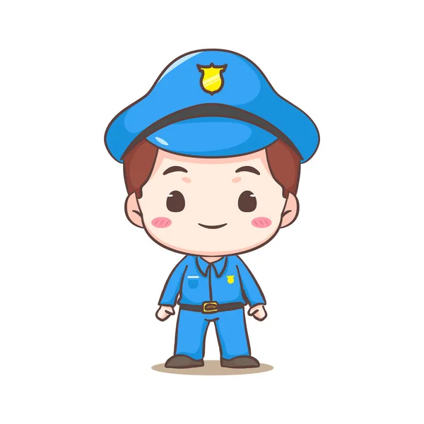 Lindo Policía Pie Vista Lateral Frontal Personaje Dibujos Animados Diseño — Vector de stock