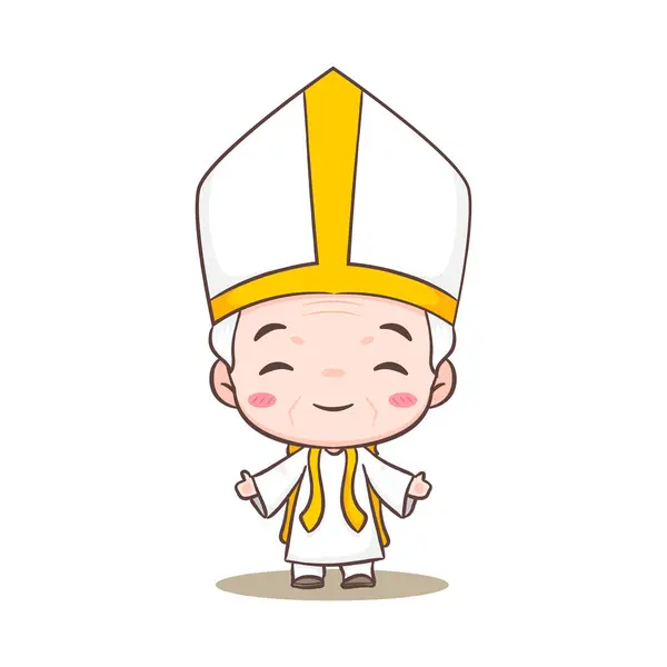 Cute Pope Cartoon Character Happy Smiling Catholic Priest Mascot Character — Stock Vector