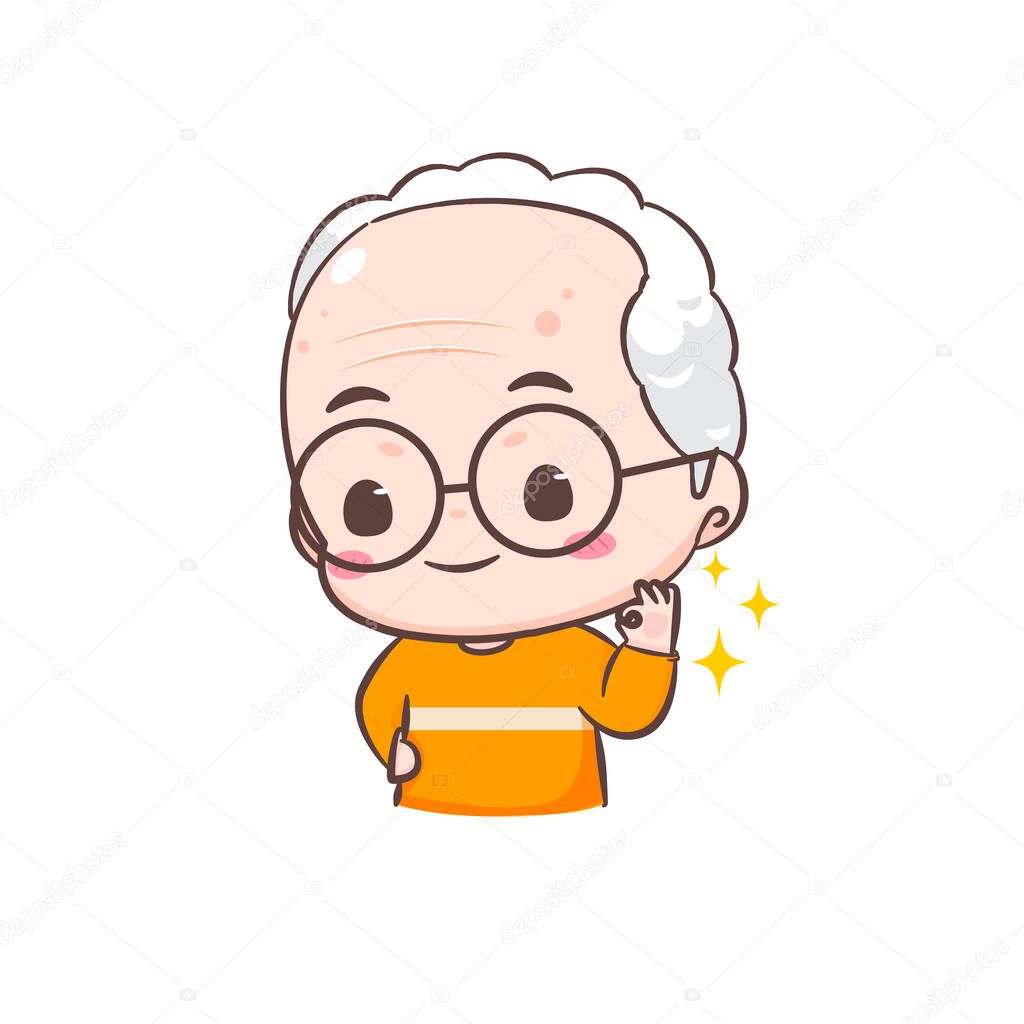 Cute grandfather cartoon character. Grandpa with OK hand sign gesture. People concept design. Isolated white background. Vector art illustration