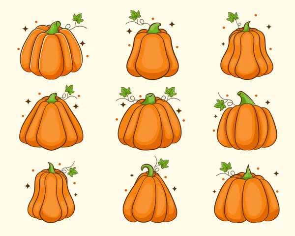 卡通南瓜 夹在南瓜之间 秋天收获葫芦 秋季感恩节和南瓜系列之间的光环 — 图库矢量图片