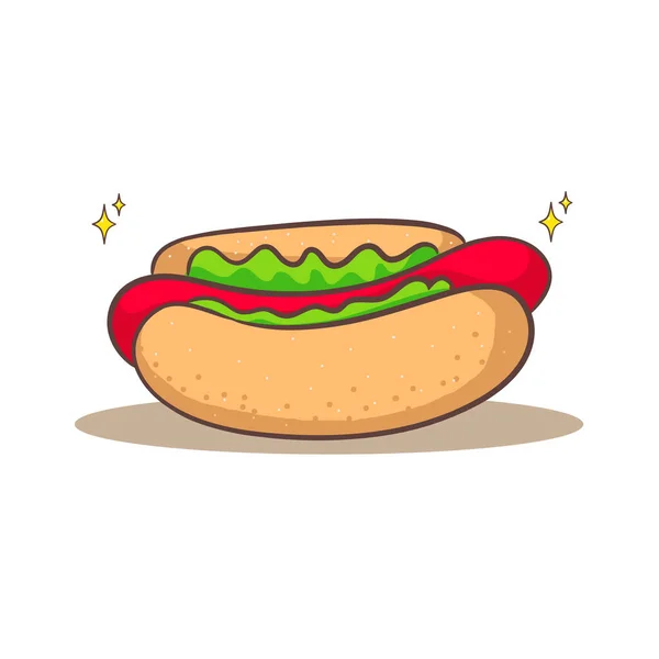 Hotdog Мультфильм Плоский Стиль Концепция Быстрого Питания Изолированный Белый Фон — стоковый вектор