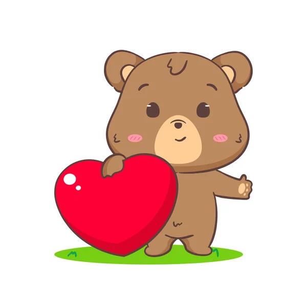 Χαριτωμένη Καφέ Αρκούδα Που Κρατάει Την Καρδιά Της Kawaii Αξιολάτρευτο — Διανυσματικό Αρχείο