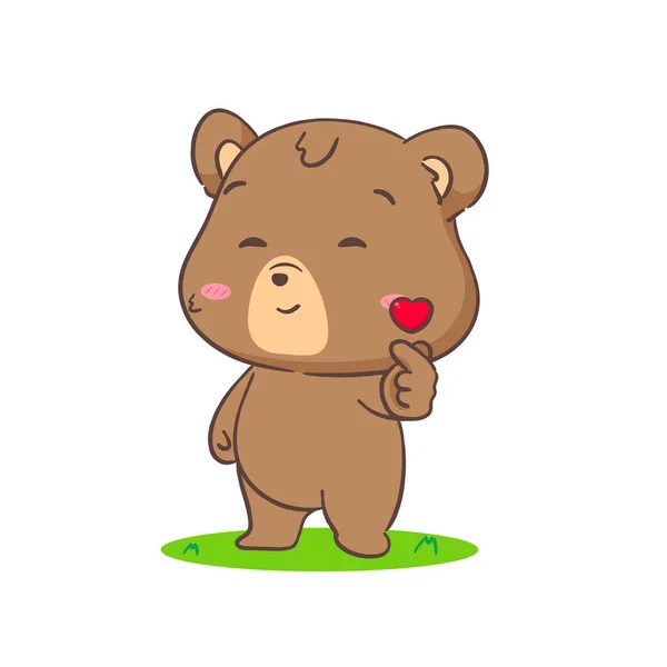 可爱的棕熊摆出爱的手势 Kawaii可爱的动物和情人节的概念设计 孤立的白色背景 矢量艺术说明 — 图库矢量图片
