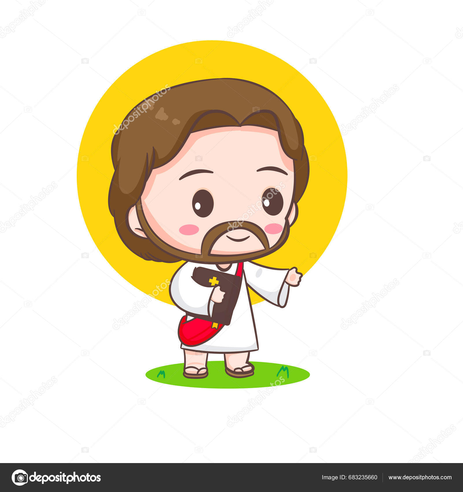 可爱的耶稣基督卡通人物基督教的概念设计手绘Chibi字符夹艺术贴纸孤立的白色背景矢量艺术说明图库矢量图©Crystal_Snow 683235660, image size:1600x1700