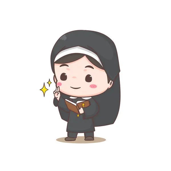Cute nun cartoon character. Christian and catholic religion concept design. Profession illustration. Adorable chibi style vector