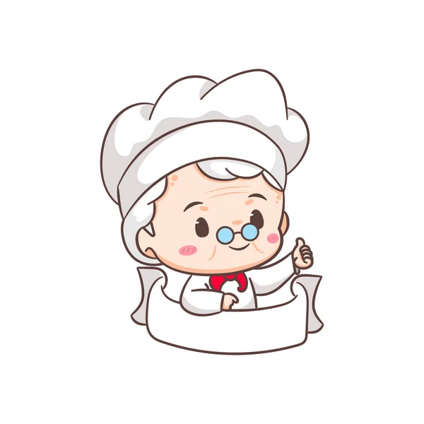 Carino Cartone Animato Nonna Chef Con Bordo Vuoto Nonna Cucina — Vettoriale Stock