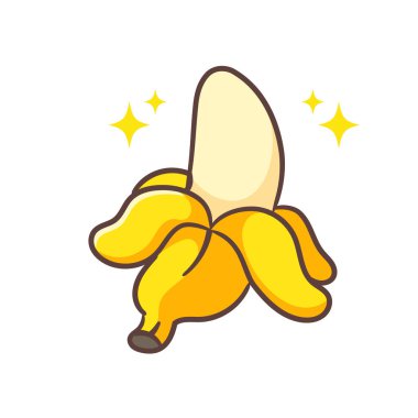 Yarısı soyulmuş muz karikatürü vektör çizimi. Meyve ve gıda konsept tasarımı düz stil. İzole edilmiş beyaz arka plan. Klip sanatı simgesi tasarımı.