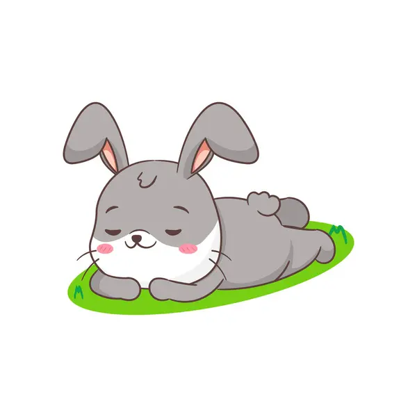 可爱的兔子卡通片睡觉 可爱的兔子性格 Kawaii动物概念设计 孤立的白色背景 吉祥物图标矢量插图 — 图库矢量图片