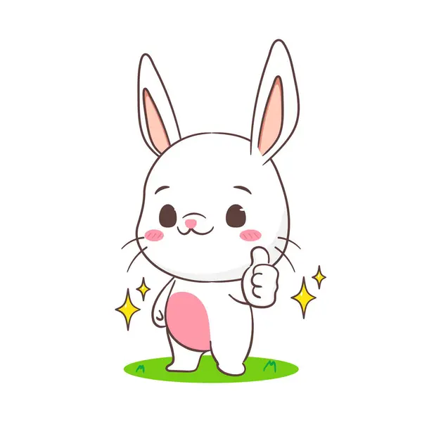 可爱的兔子摆弄着大拇指的漫画 可爱的兔子性格 Kawaii动物概念设计 孤立的白色背景 吉祥物图标矢量插图 — 图库矢量图片