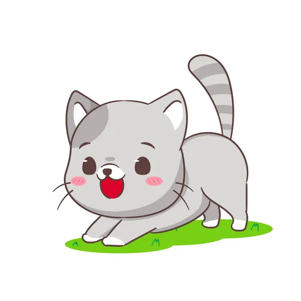 可爱的猫卡通人物 Chibi可敬的动物概念设计 孤立的白色背景 矢量艺术说明 — 图库矢量图片