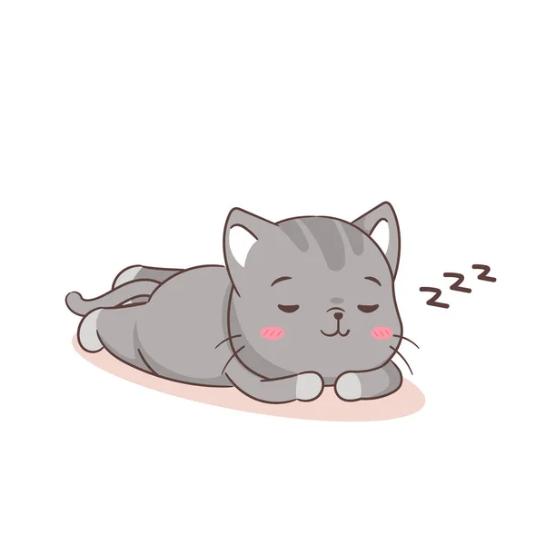 可爱懒惰的猫卡通人物睡觉 Chibi可敬的动物概念设计 孤立的白色背景 矢量艺术说明 — 图库矢量图片