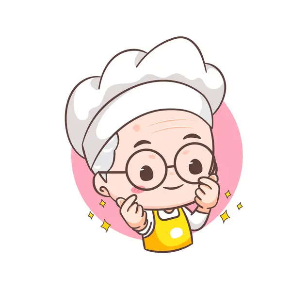 Carino Nonno Cuoco Cartone Animato Mostrando Segno Amore Nonno Cucina — Vettoriale Stock