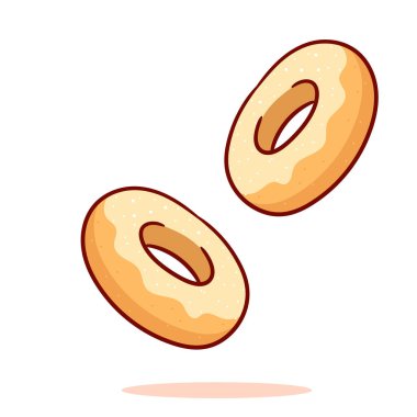 Donut çizgi filminin düz stili. Fast food konsept tasarımı. İzole edilmiş beyaz arka plan. Vektör sanatı illüstrasyonu.