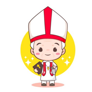 Şirin Pope çizgi film karakteri. Mutlu gülümseyen Katolik rahip maskotu karakteri. Hristiyan dini tasarımı. İzole edilmiş beyaz arka plan. vektör sanat illüstrasyonu.