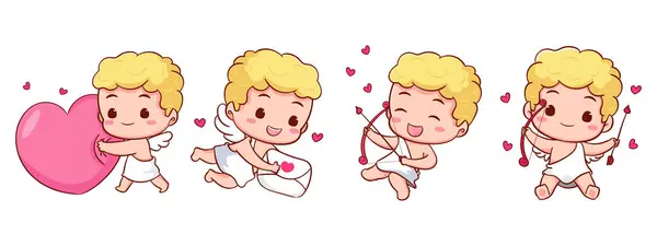 Set Carino Adorabile Personaggio Dei Cartoni Animati Cupido Bambini Amur — Vettoriale Stock